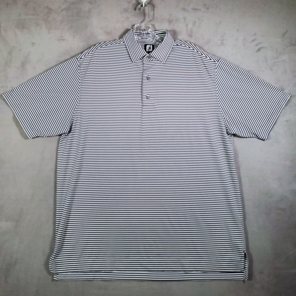 Footjoy FJ Golf Polo‎ Shirt Mens L Blue White Striped Performance Stretch Preppy